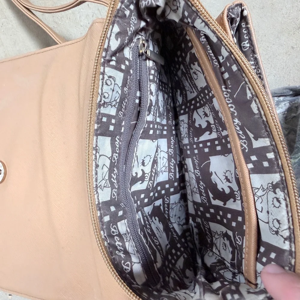 Betty Boop Crossbody‎ Purse Tan Embellished Flap Bag